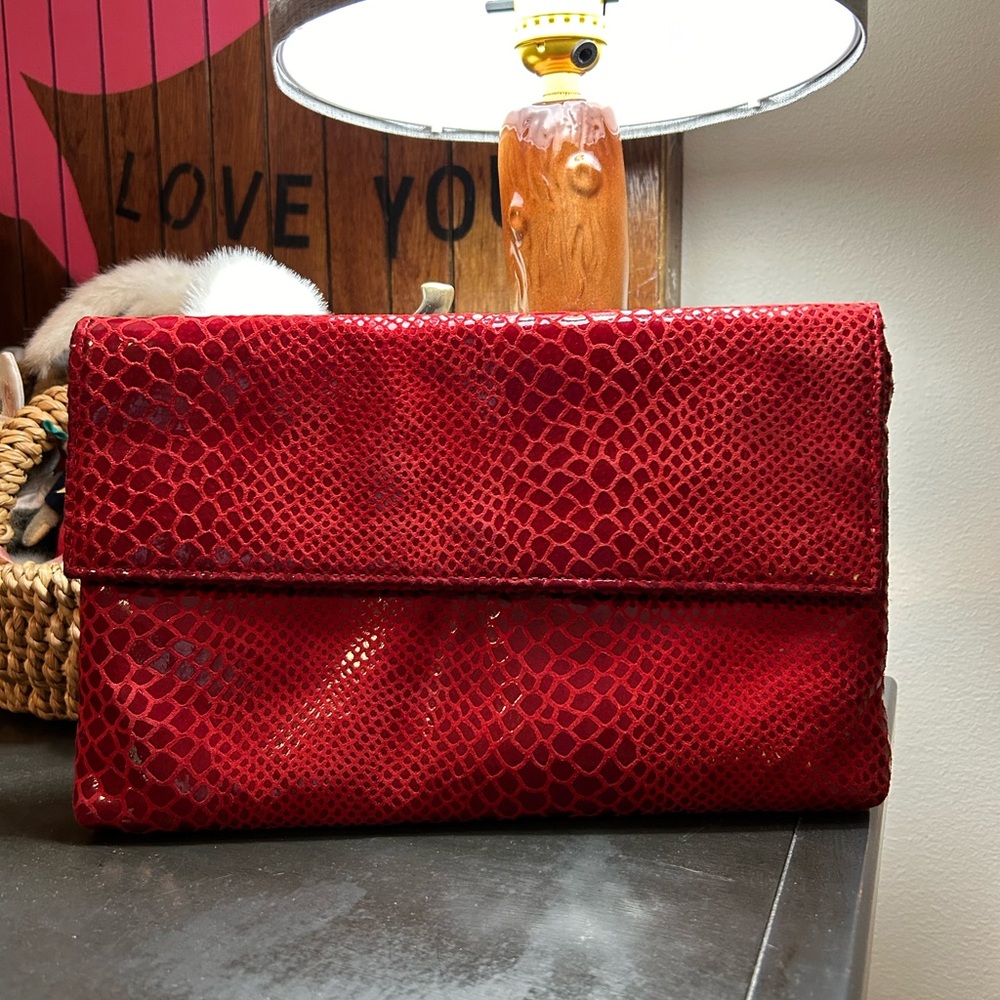 Bags By Pinky Leather Snakeskin Clutch EUC Made USA